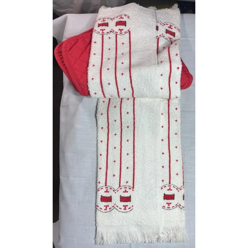 Vintage Girl Kitchen Towel & Potholder Set Red Country Cottage Retro Decor